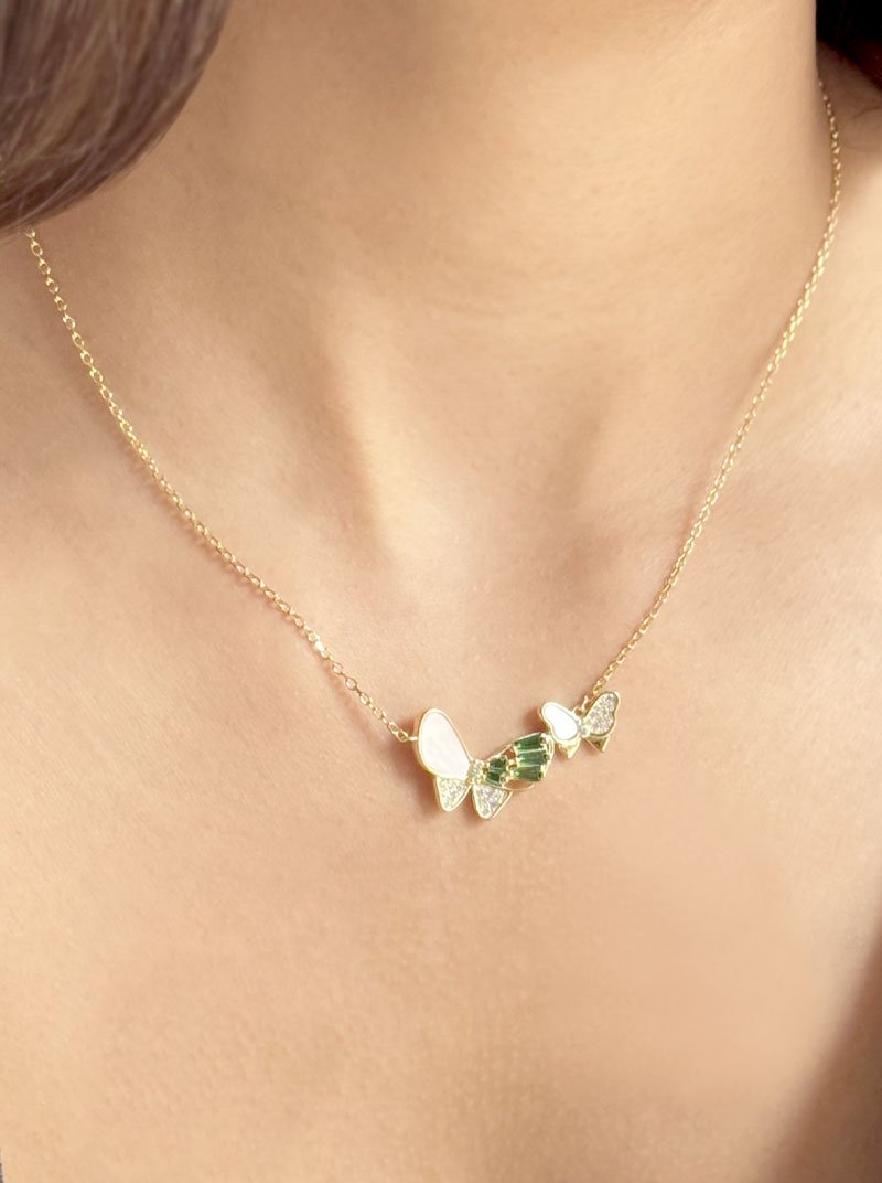 Celestara Duo Butterfly Pendant Chain (Pure Silver) - Gold